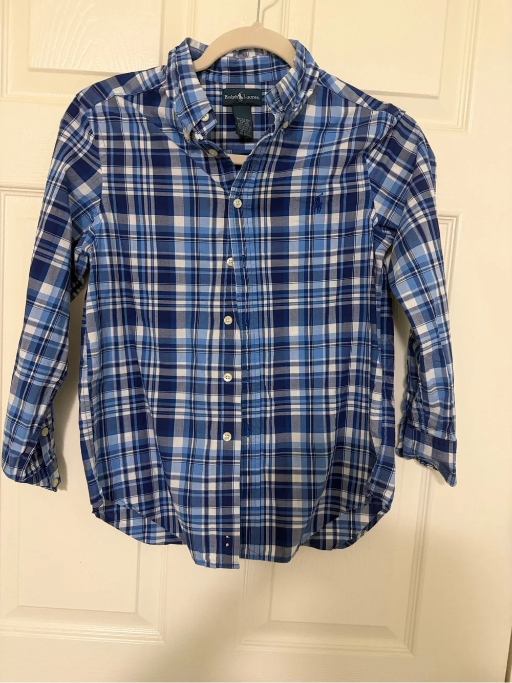 Ralph Lauren Boys' Blue & White Plaid Button-Down Shirt